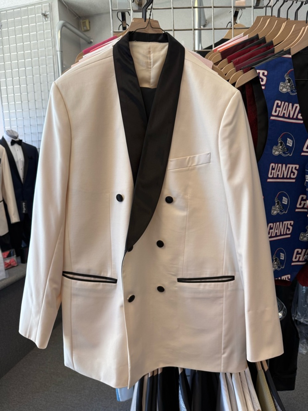 Men's White Double-Breasted Blazer with Black Shawl Lapel